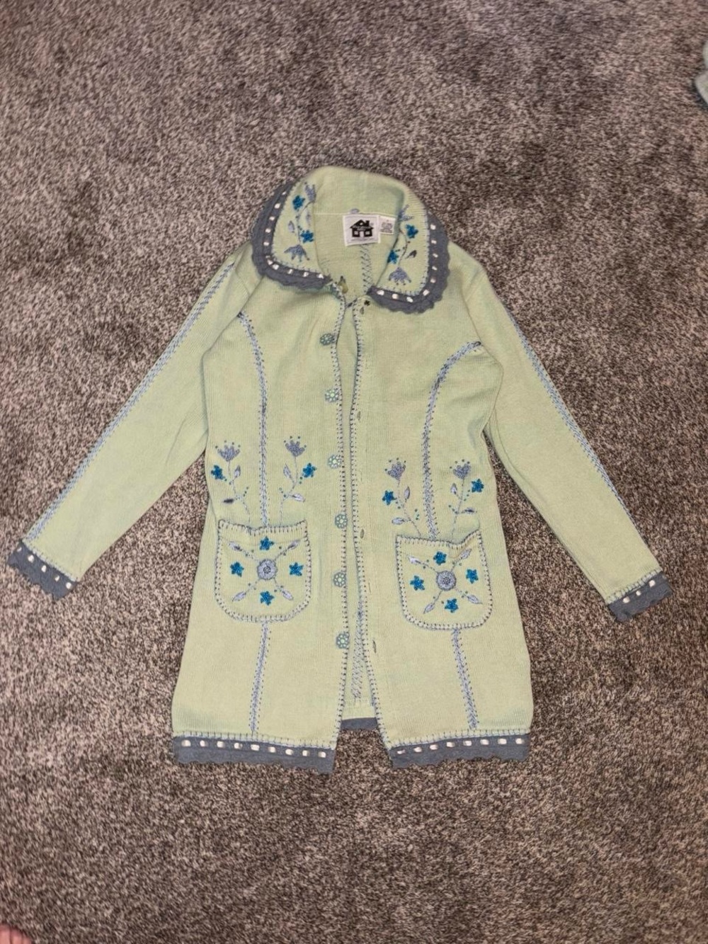 Vintage Storybook Knits Cardigan with beaded and embroidered floral design